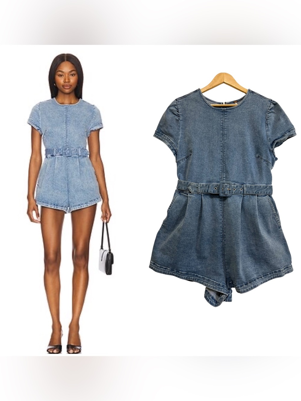 Free People Charlotte Playsuit Light Wash Denim Short Sleeve Romper Large